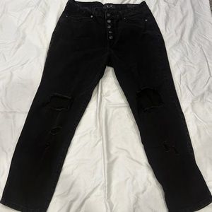 Black Ripped Jeans Multi Button